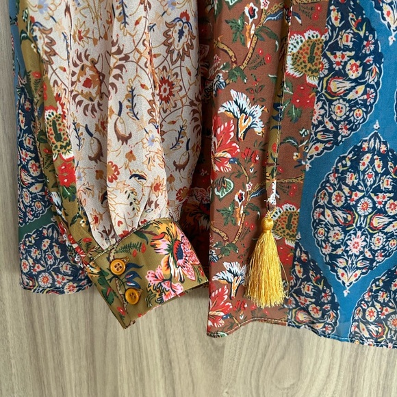 Joan Vass New York Blouse Long Sleeves Floral Patchwork Oversize Boho Large - Picture 3 of 9